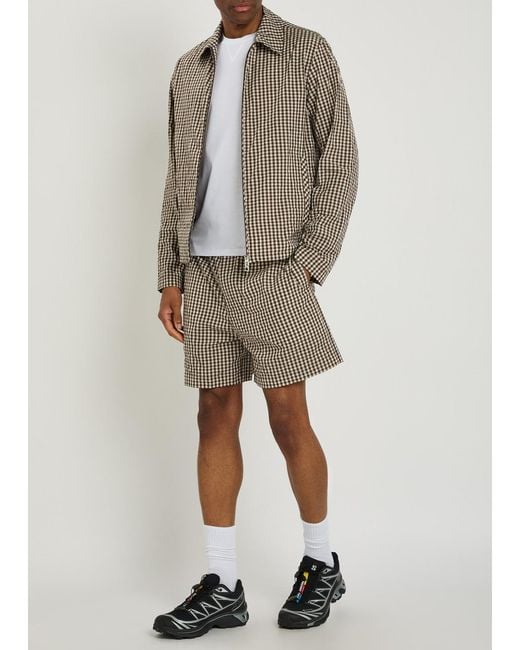 Moncler Brown Gingham Crinkled Cotton-Blend Jacket for men