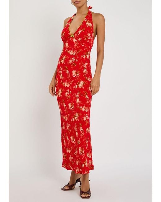 Never Fully Dressed Red Floral-Print Crepe Maxi Dress