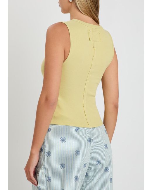 Free People Yellow Jamie Ribbed Stretch-Cotton Tank Top