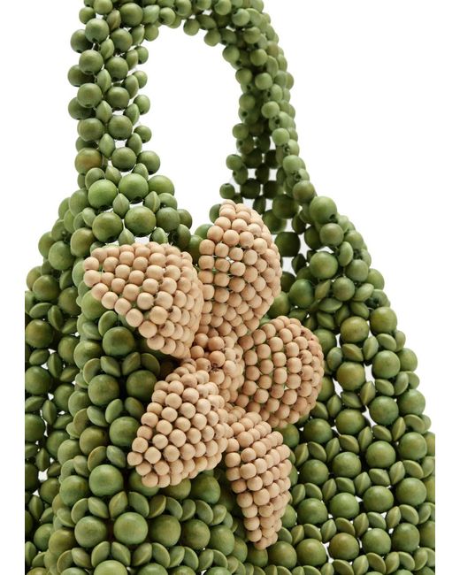 Aranaz Green Flora Beaded Top Handle Bag