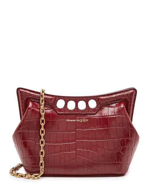 Alexander McQueen Red The Peak Mini Crocodile-effect Faux Leather Cross-body Bag