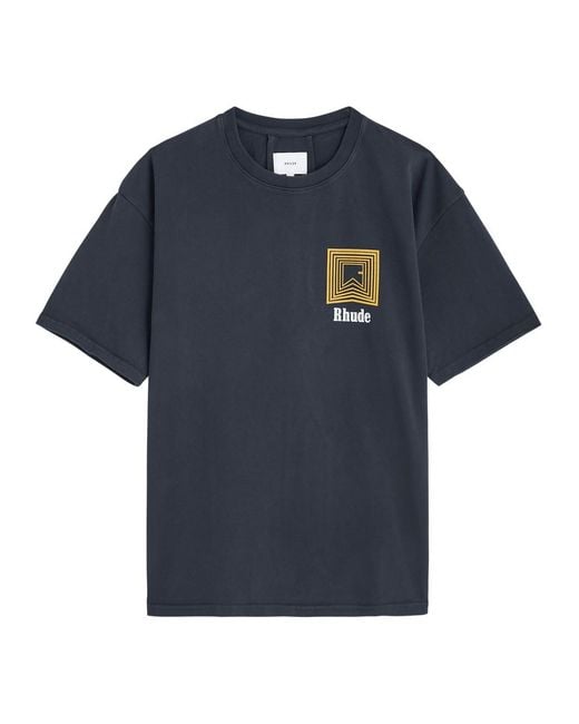 Rhude Blue Logo-Print Cotton T-Shirt for men