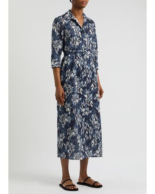 Evi Grintela Blue Riad Printed Cotton Midi Shirt Dress