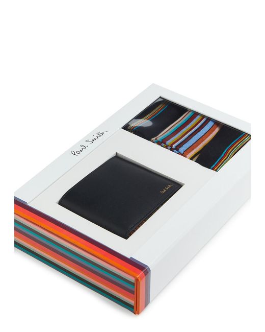 Paul Smith Black Leather Wallet And Socks Gift Set for men