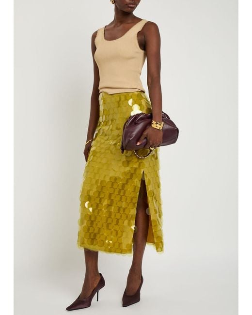 Roksanda Yellow Halin Embellished Midi Mesh Skirt