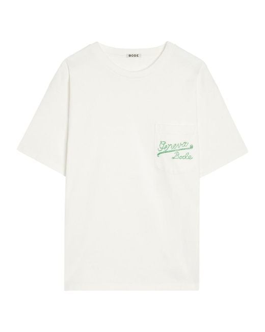 Bode White Geneva Beaded Cotton T-Shirt for men