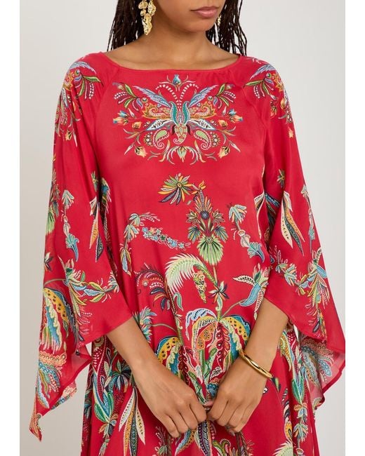 Etro Red Printed Chiffon Maxi Cover-Up Dress