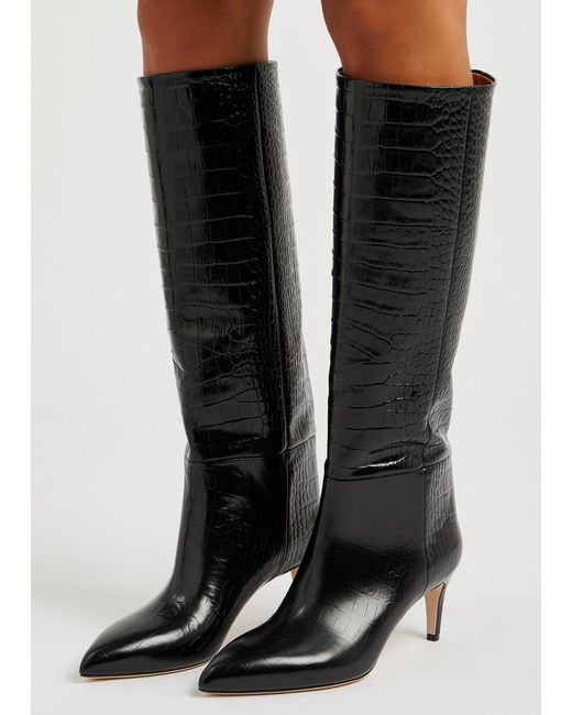 Paris Texas Black 60 Crocodile-Effect Leather Knee-High Boots