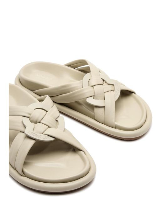 Moncler White Bell Woven Leather Sliders