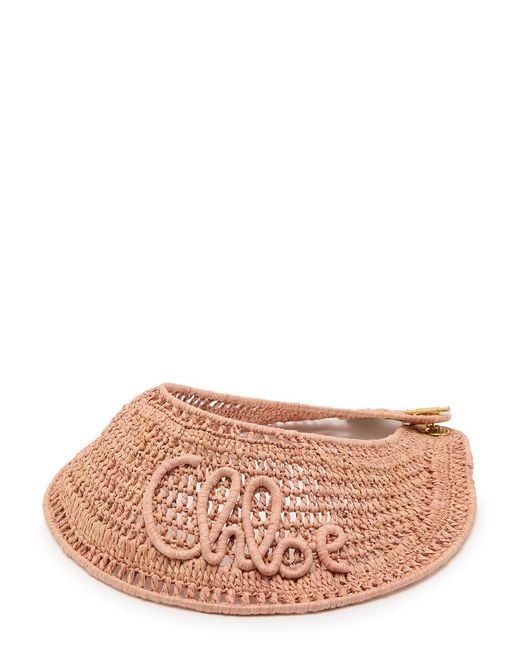 Chloé Pink Chloé Logo-Embroidered Raffia Visor
