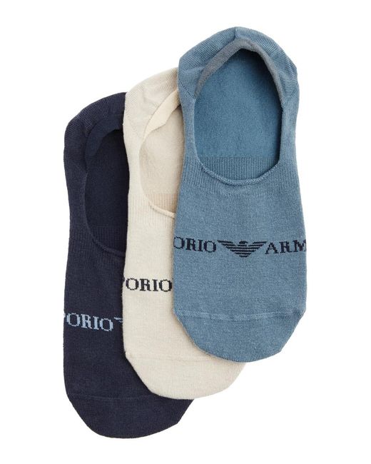 Emporio Armani Blue Logo Cotton-blend Trainer Socks for men