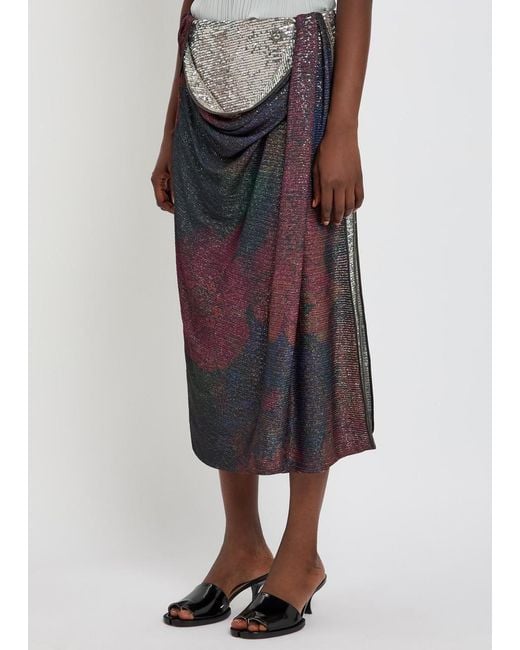 Maison Margiela Multicolor Draped Printed Sequin Midi Skirt