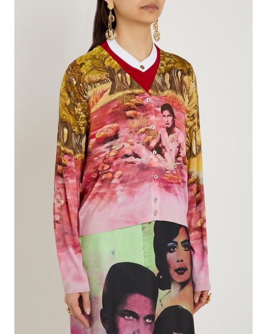 Versace Red Printed Silk Cardigan