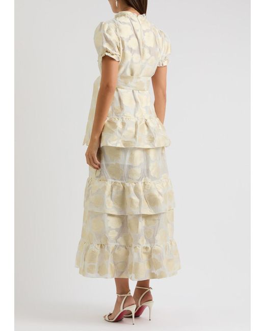 Sister Jane Natural Lasso Belted Floral-Jacquard Organza Midi Dress