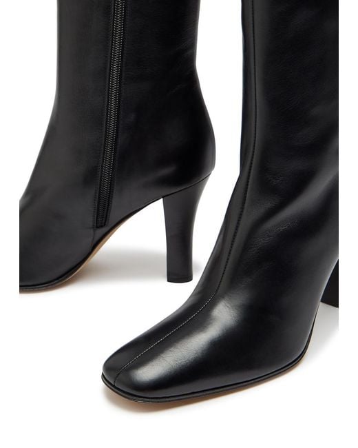 The Row Black Mona 80 Leather Mid-Calf Boots