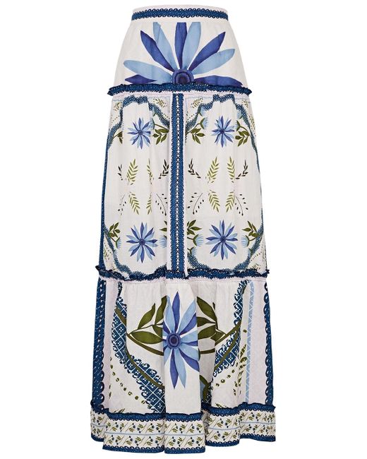 Lug Von Siga Blue Elena Floral-print Linen Maxi Skirt