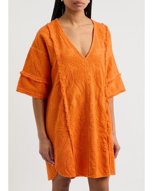 Devotion Orange Domna Patterned-Jacquard Terry Mini Dress
