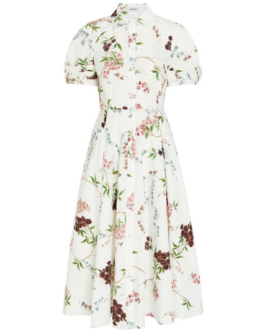 Erdem White Floral-Print Cotton Midi Dress