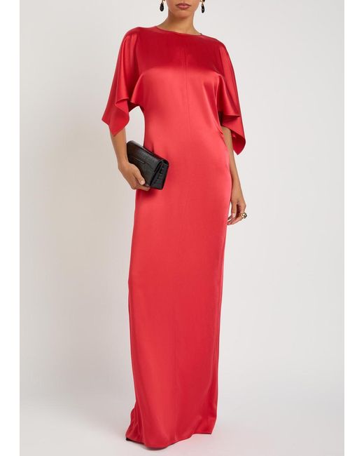 Stella McCartney Red Draped Satin-Crepe Maxi Dress