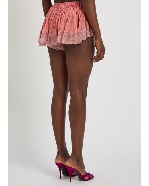 Saint Laurent Red Lace-Trim Silk-Georgette Shorts