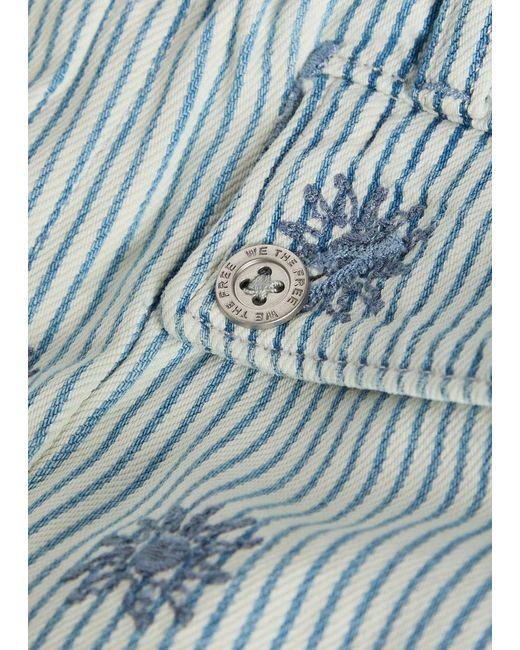 Free People Blue Lotus Striped Embroidered Balloon-Leg Jeans