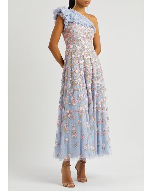 Needle & Thread Blue Posy Pirouette Floral-Embroidered Tulle Dress