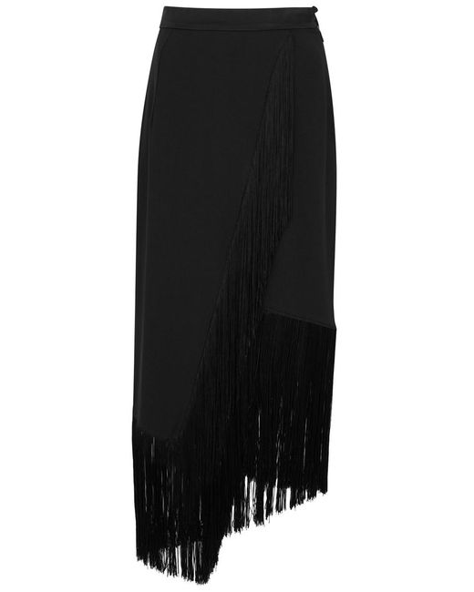 ‎Taller Marmo Black Bossa Nova Fringe-trimmed Midi Skirt