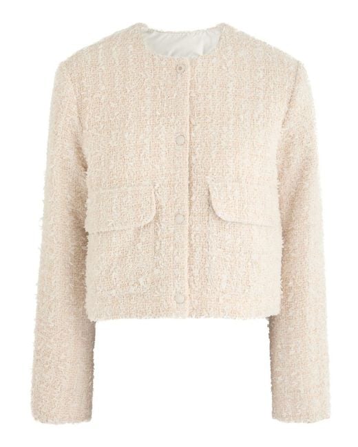 Moncler Natural Dauphin Logo Tweed And Shell Jacket