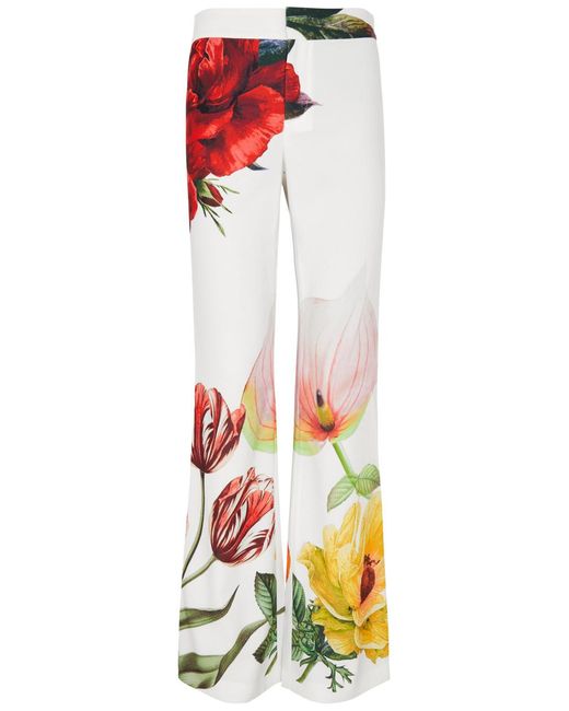 Alice + Olivia White Livi Floral-Print Bootcut Trousers