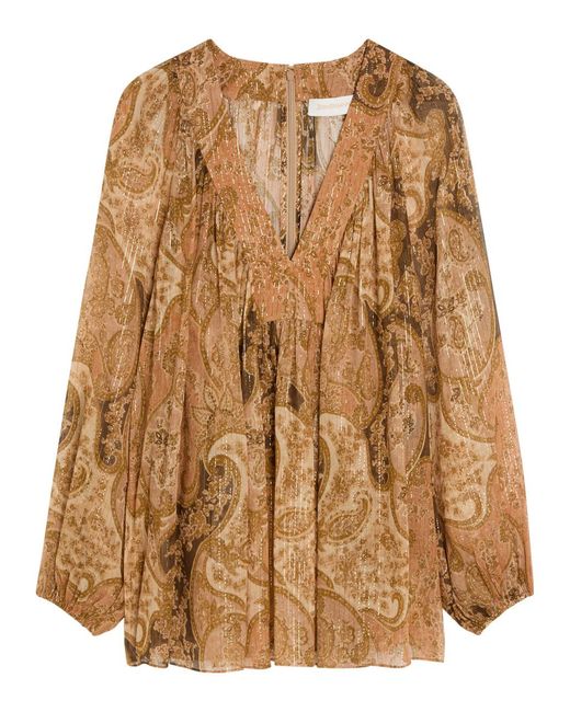 Zimmermann Brown Carousel Metallic Silk Top