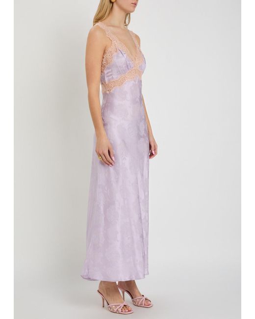 Ronny Kobo Purple Bryn Floral-Jacquard Silk-Blend Midi Dress