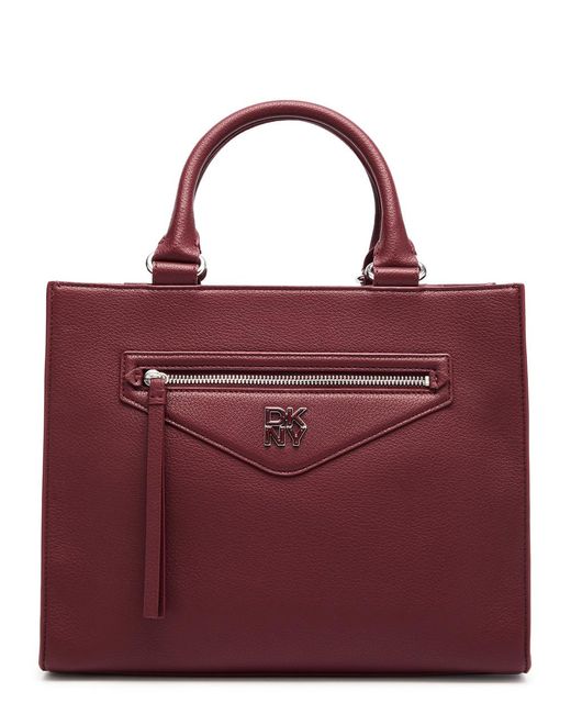 DKNY Red Grained Leather Zip Tote Bag