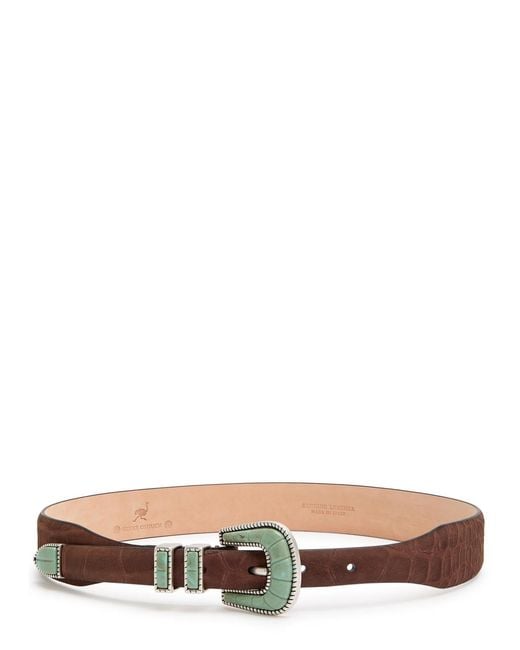 Silver Ostrich White Crazy Embossed Nubuck Belt