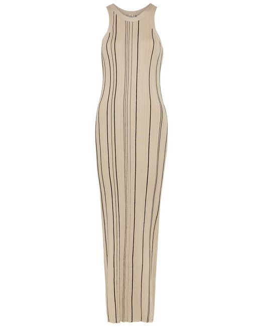 Totême  Natural Striped Ribbed-Knit Maxi Dress