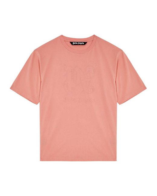 Palm Angels Pink Logo-embroidered Cotton T-shirt for men