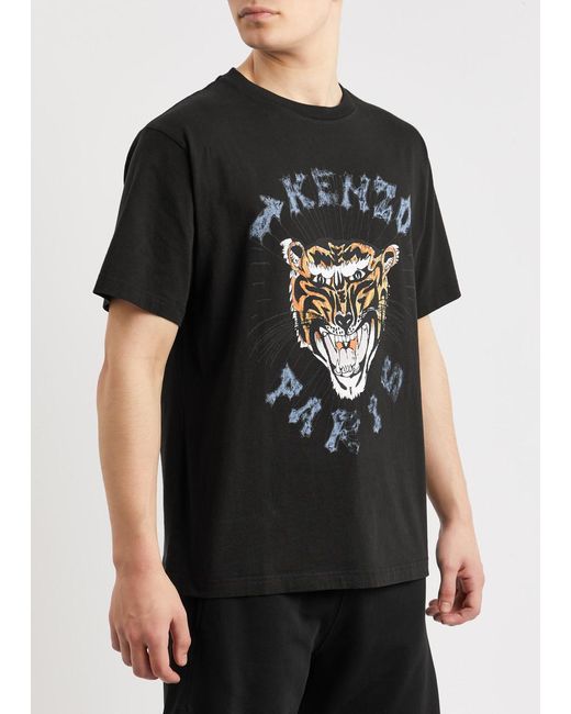 KENZO Black Logo-print Cotton T-shirt for men