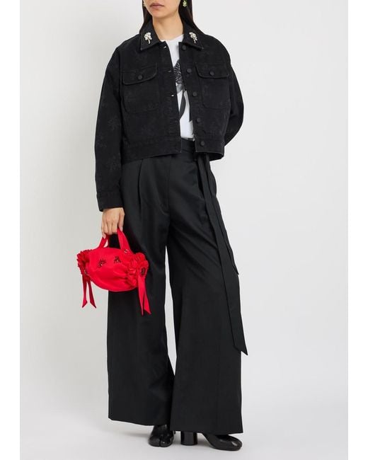 Simone Rocha Black Crystal-Embellished Denim Jacket