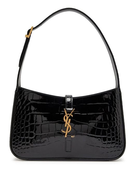Saint Laurent Black Le 5 À 7 Crocodile-Effect Patent Leather Shoulder Bag