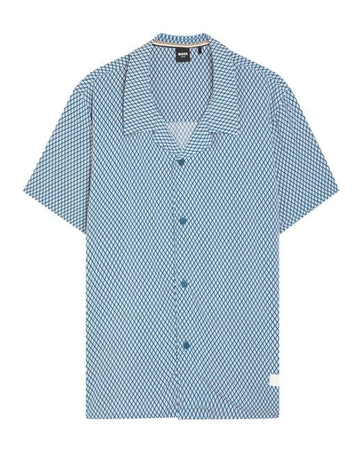 Boss Blue Beach Patterned Woven Shirt for men