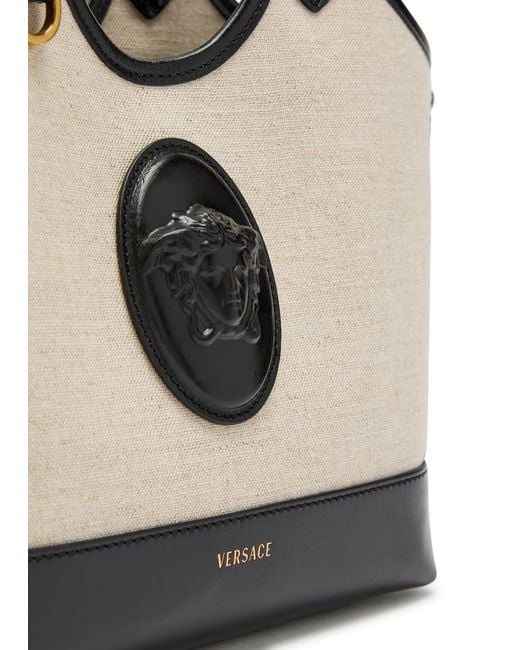Versace Black Small Leather And Canvas Tote Bag