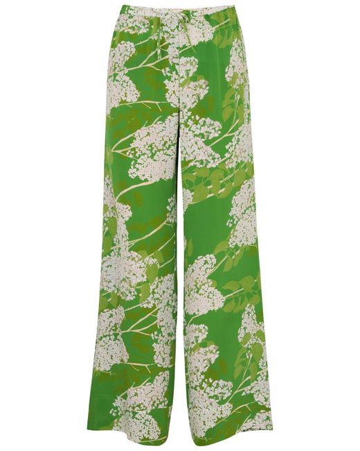 BERNADETTE Green Louis Floral-Print Silk Crepe De Chine Trousers