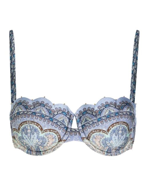 Zimmermann Blue Wanderlust Patterned Bikini Top