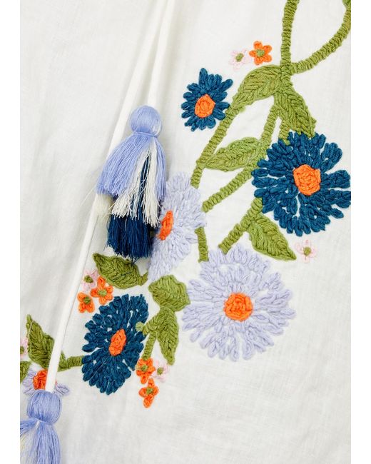 Hannah Artwear White Everly Floral-Embroidered Linen Shirt Dress
