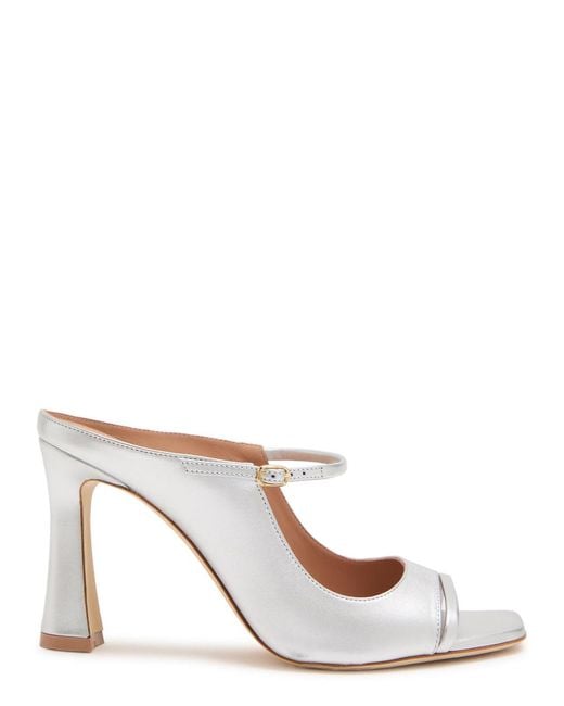 Malone Souliers White Rania 90 Metallic Leather Mules