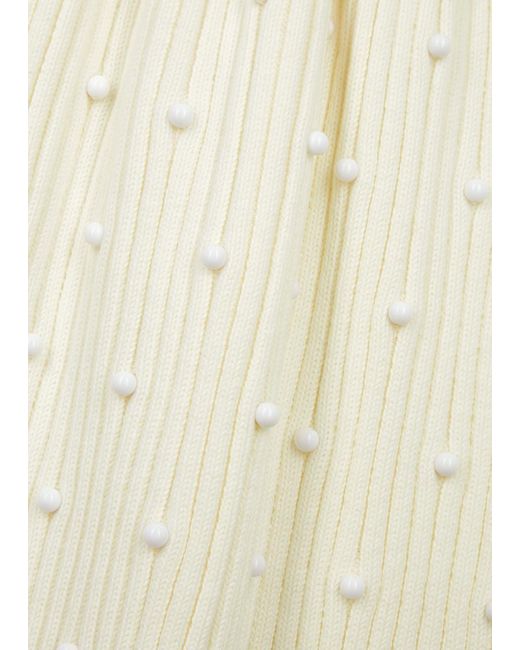 Helmut Lang White Bead-Embellished Ribbed Cotton-Blend Dress