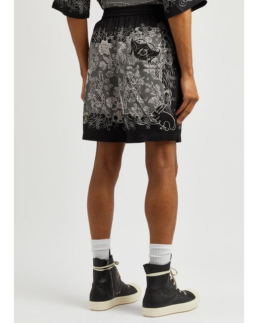 Acne Gray Rudent Printed Satin Shorts for men