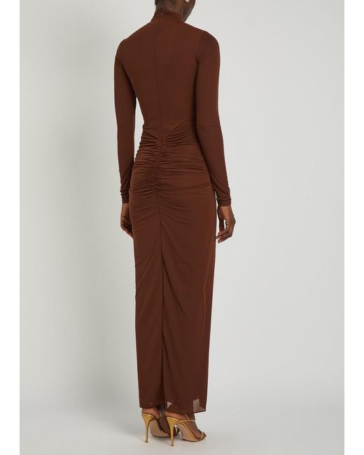 Ronny Kobo Brown Scorpio Ruched Tissue Jersey Maxi Dress