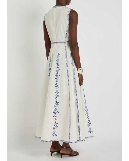 Emporio Sirenuse White Clodette Embroidered Cotton-Poplin Midi Dress