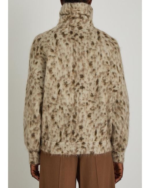 Brunello Cucinelli Natural Lynx-Jacquard Brushed Mohair-Blend Cardigan