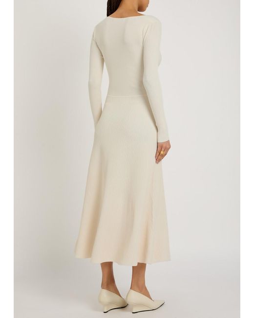 Maria McManus White Ribbed-Knit Midi Dress